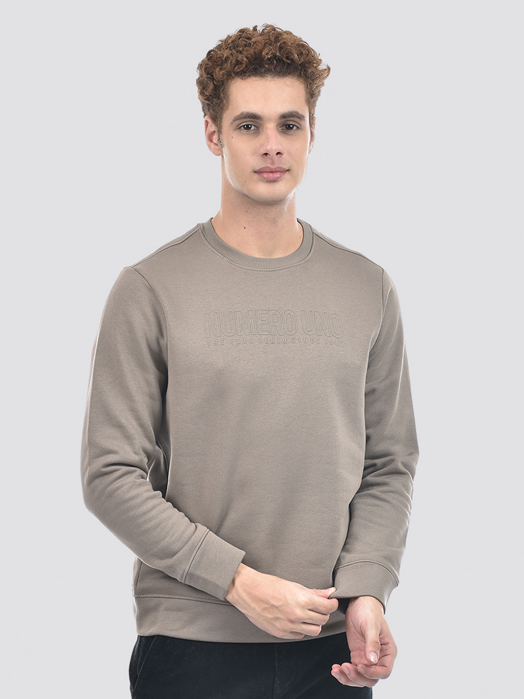 Numero Uno Men Grey Crew Neck Sweatshirt